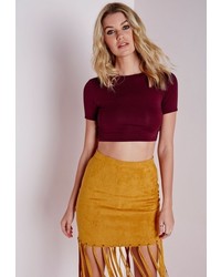 Missguided Capped Sleeve Basic Crop Top Burgundy