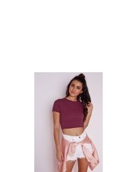Missguided Capped Sleeve Ribbed Crop Top Burgundy