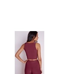 Missguided Sleeveless Slinky Knot Front Crop Top Burgundy