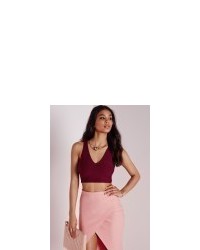 Missguided Triangle Ring Bandage Crop Top Burgundy
