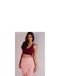 Missguided Triangle Ring Bandage Crop Top Burgundy