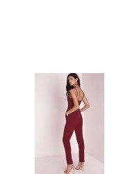 Missguided Strappy Cut Out Jumpsuit Burgundy