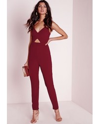 Missguided Strappy Cut Out Jumpsuit Burgundy