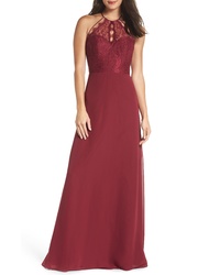 Hayley Paige Occasions Lace Chiffon Halter Gown