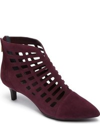 Burgundy Cutout Suede Ankle Boots