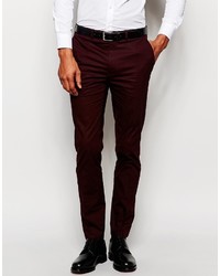 Asos Brand Skinny Suit Pants In Poplin In Burgundy
