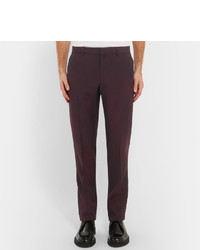 Lanvin Burgundy Slim Fit Overdyed Brushed Wool Gabardine Suit Trousers