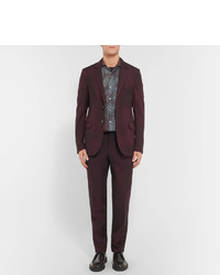 Lanvin Burgundy Slim Fit Overdyed Brushed Wool Gabardine Suit Trousers
