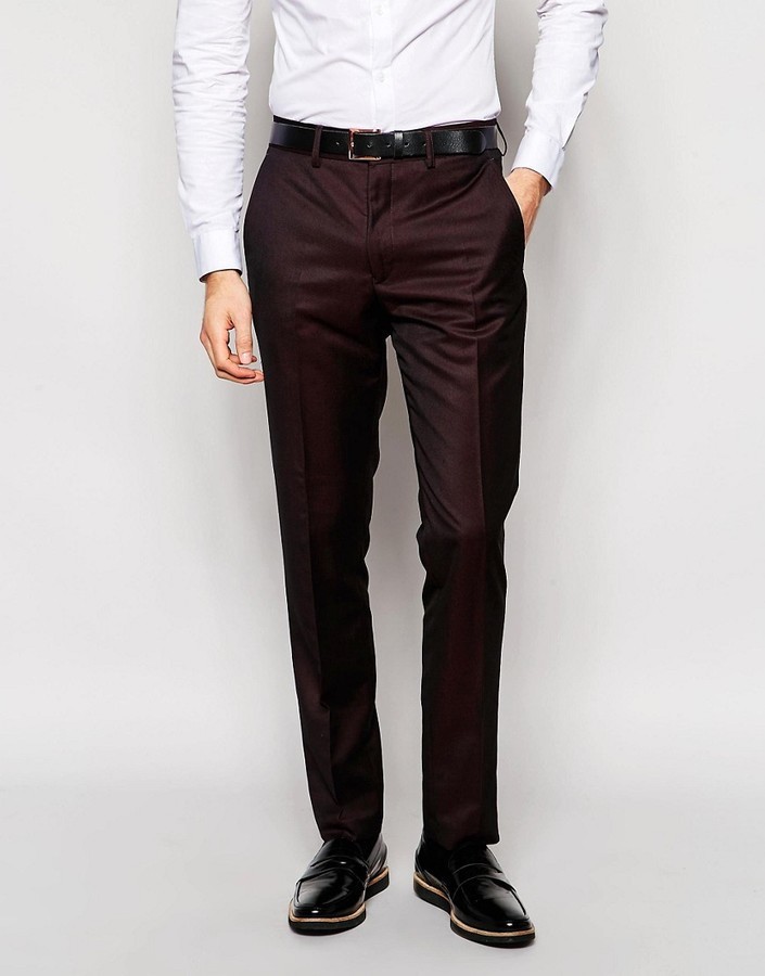 burgundy skinny dress pants