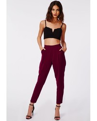 Missguided Louisa Pleat Front Tapered Leg Trousers Burgundy