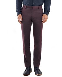 Topman Skinny Fit Burgundy Wool Blend Suit Trousers