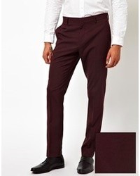 Asos Skinny Fit Suit Trousers In Burgundy