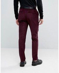 Asos Slim Suit Pants In Burgundy Velvet Cord