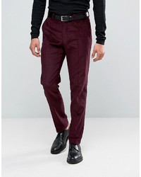 Asos Slim Suit Pants In Burgundy Velvet Cord