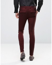 Asos Super Skinny Suit Pants In Burgundy Twist