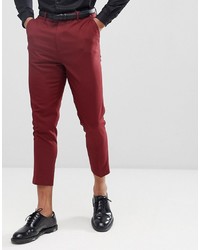 ASOS DESIGN Tapered Suit Trousers In Burgundy