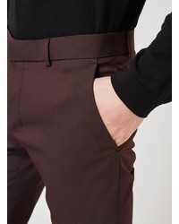 Topman Burgundy Textured Twill Ultra Skinny Fit Dress Pants