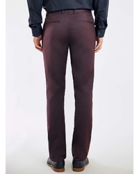 Topman Burgundy Wool Blend Flannel Skinny Fit Suit Pants