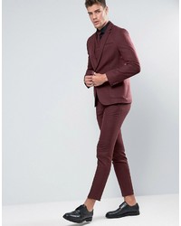Asos Wedding Skinny Suit Pant In Burgundy Micro Texture