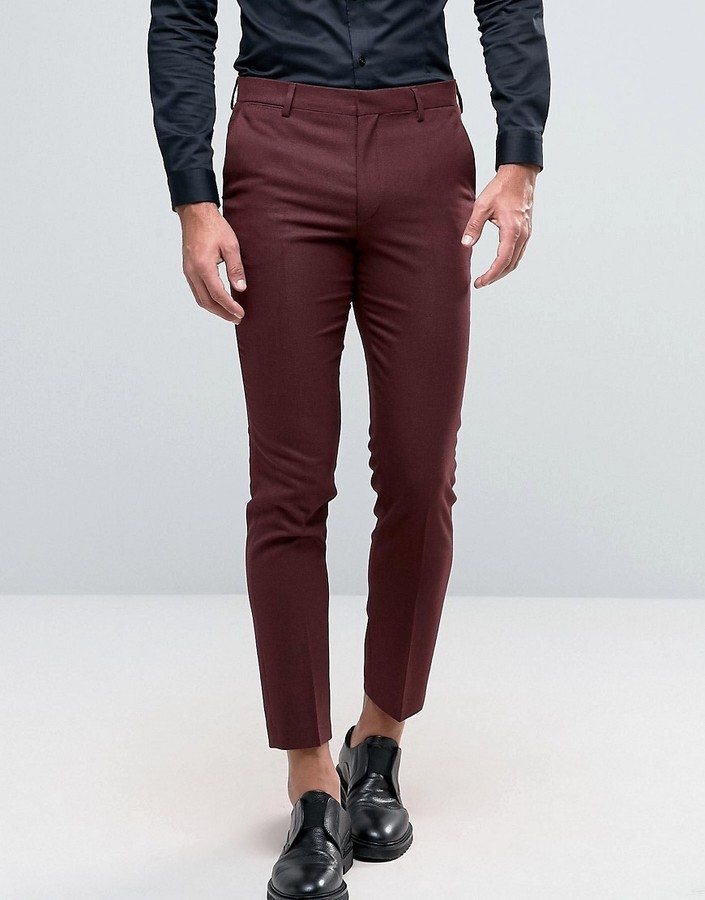 Asos Wedding Skinny Suit Pant In Burgundy Micro Texture, $33 | Asos ...