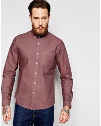 Asos Brand Oxford Shirt In Plum With Long Sleeves In Regular Fit