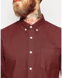 Asos Brand Oxford Shirt In Solid Dye With Long Sleeves