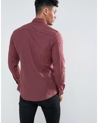 Asos Skinny Casual Oxford Shirt In Burgundy With Button Down Collar