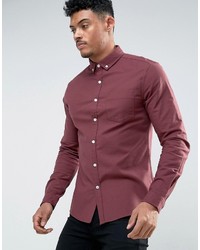 Asos Skinny Casual Oxford Shirt In Burgundy With Button Down Collar
