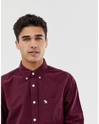 Abercrombie & Fitch Slim Fit Icon Logo Oxford Shirt In Burgundy