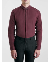 Topman Burgundy Oxford Long Sleeve Dress Shirt