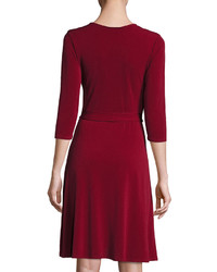 Neiman Marcus 34 Sleeve Solid Perfect Wrap Dress Wine