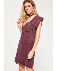 Missguided Burgundy Wash Pocket Oversized Dress