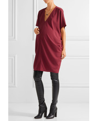 Hatch The Slouch Draped Crepe De Chine Mini Dress Burgundy