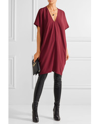 Hatch The Slouch Draped Crepe De Chine Mini Dress Burgundy