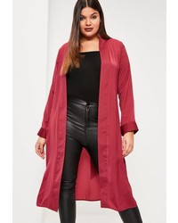 Missguided Plus Size Red Satin Tie Waist Duster Coat