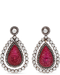 Amrapali 18 Karat Gold Silver Ruby And Diamond Earrings Red