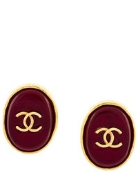 Chanel Vintage Logo Button Clip On Earrings