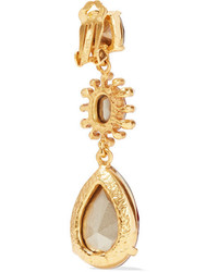 Oscar de la Renta Gold Tone Crystal And Faux Pearl Clip Earrings