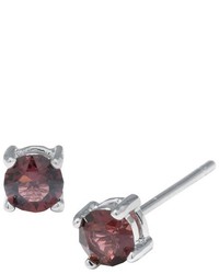 Silver Plated Brass Burgundy Stud Earrings With Crystals From Swarovski