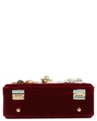 Dolce & Gabbana Dolcegabbana Heart Floral Embellished Velvet Box Bag Red