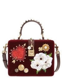 Dolce & Gabbana Dolcegabbana Heart Floral Embellished Velvet Box Bag Red