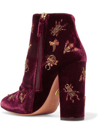 Aquazzura Fauna Leather Trimmed Embellished Velvet Boots Claret