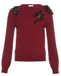 Burgundy Embellished Crew-neck Sweater