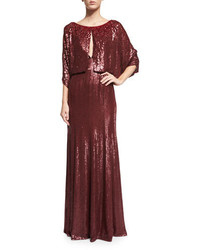 Burgundy Embellished Evening Dress