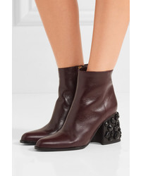 Marni Embellished Leather Ankle Boots Merlot