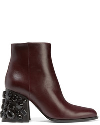 Marni Embellished Leather Ankle Boots Merlot