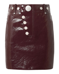 Burgundy Embellished Leather Mini Skirt