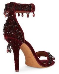 Givenchy Kali Line Embellished Velvet Ankle Strap Sandals
