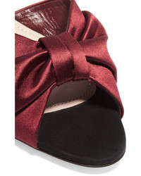 Miu Miu Crystal Embellished Knotted Satin And Suede Sandals Burgundy