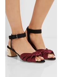 Miu Miu Crystal Embellished Knotted Satin And Suede Sandals Burgundy